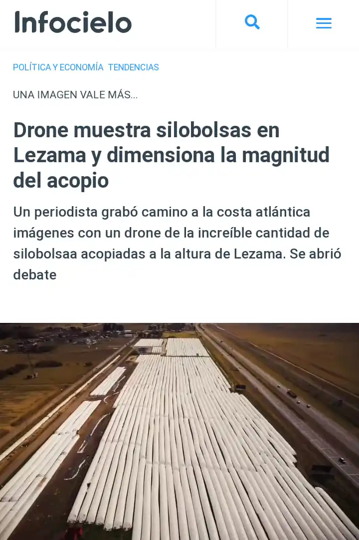 Las silobolsas son de la SEDA que produce aceite y balanceados: desde Lezama salen al cruce de una publicación que los tilda de “retener granos” y “traición a la patria”
