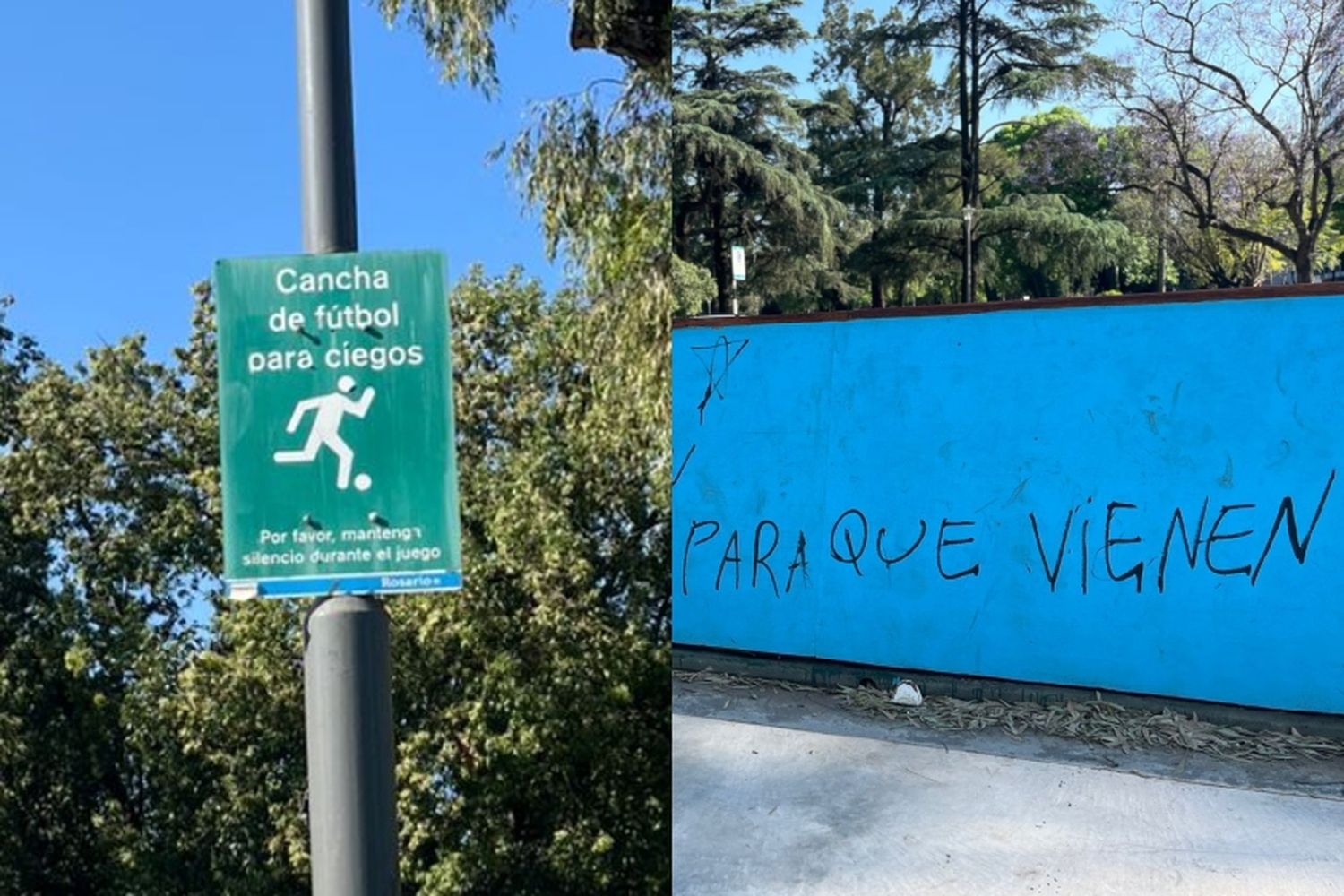 Indignación por pintada discriminatoria en cancha para ciegos del parque Independencia: "Si no ven, para qué vienen"