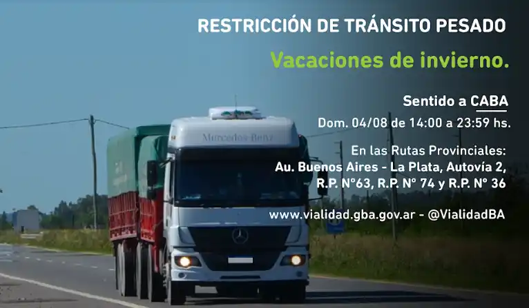 Fin de vacaciones de invierno: Restricción de tránsito pesado por el recambio turístico en Provincia
