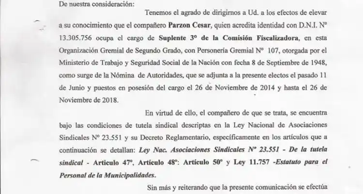 Federación de Sindicatos Municipales de la Provincia reconoce al gremio de Parzon