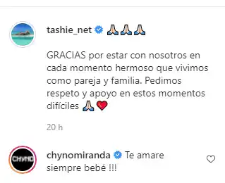 Las muestras de amor de Chyno y Tashie. Foto Instagram