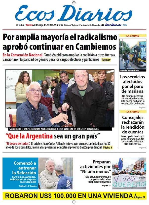 Tapa del 28 de mayo de 2019