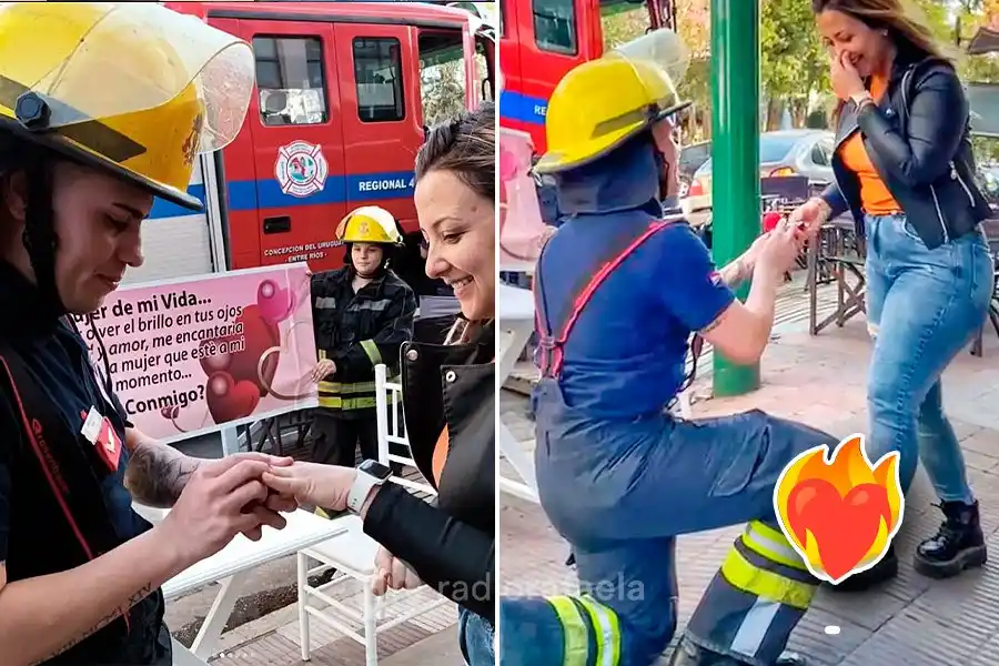 Hermosa historia: un Bombero llegó en camión y sorprendió a su novia con la propuesta de casamiento