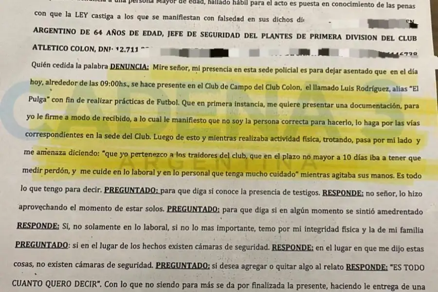 La denuncia contra Rodríguez (Doble Amarilla)