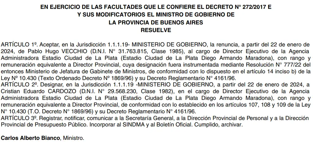 Decreto Cardozo Estadio único