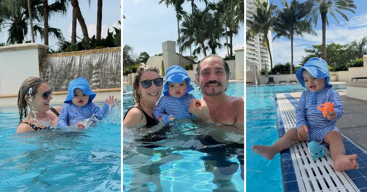 Rocío Marengo y Eduardo Fort compartieron el primer viaje de su hijo Isidro a Miami