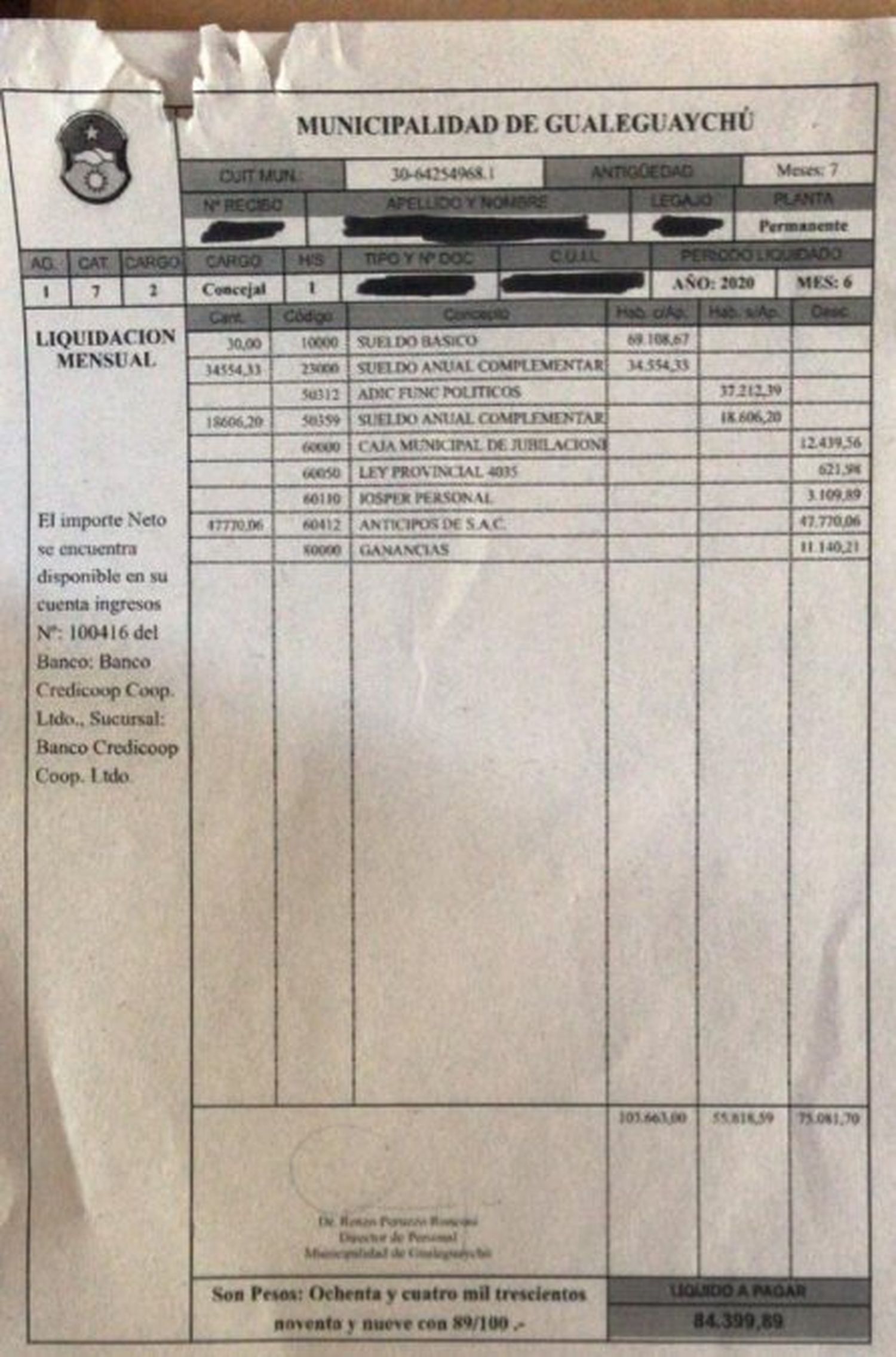 En junio el salario era de 84 mil pesos