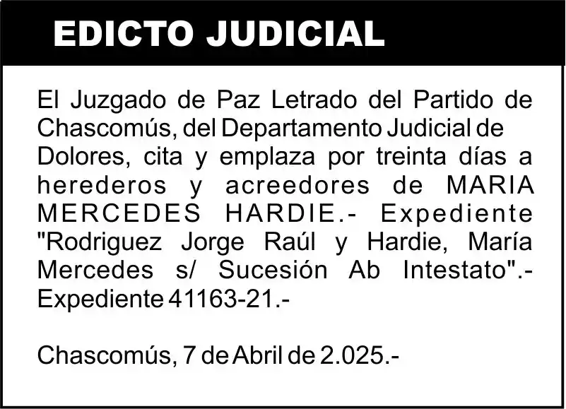 Rodriguez Jorge Raúl y Hardie, María Mercedes s/ Sucesión Ab Intestato