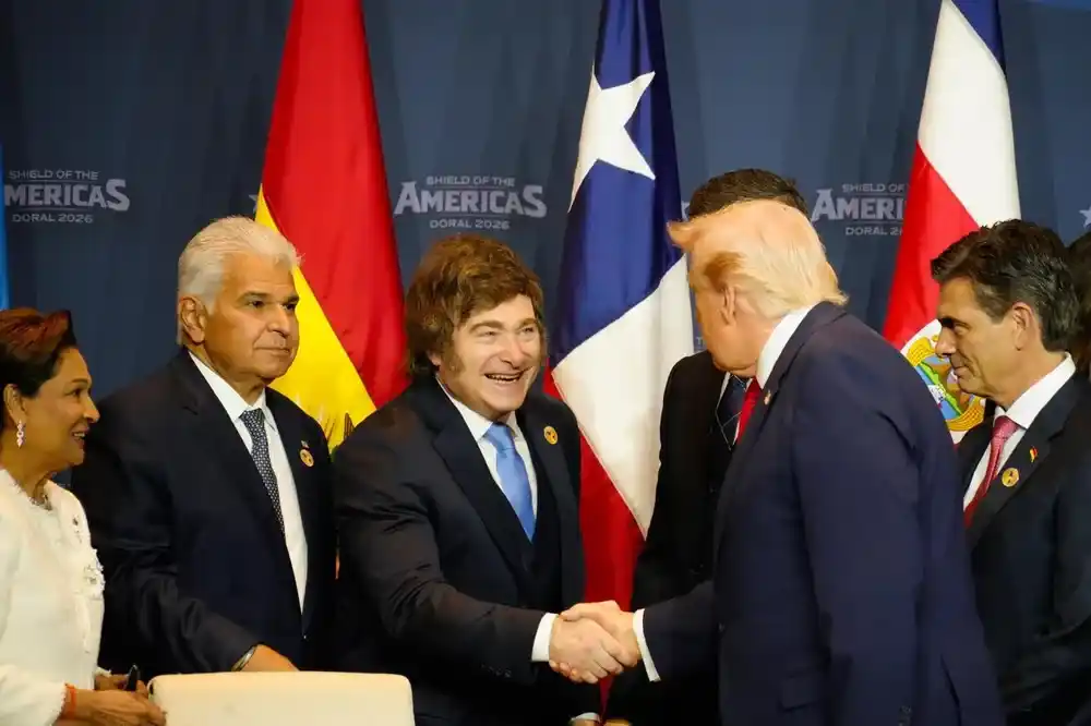 Milei y Trump en el lanzamiento del Escudo de las Américas.