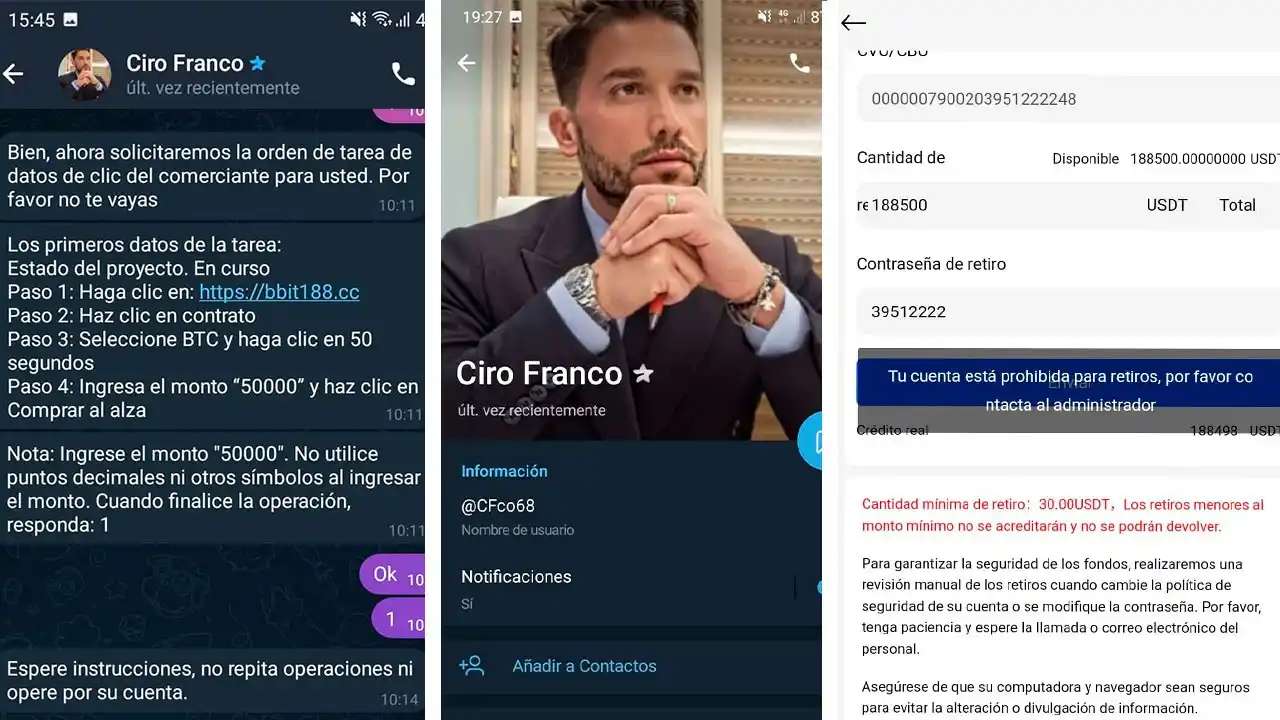 La víctima fue contactada a través de WhatsApp.