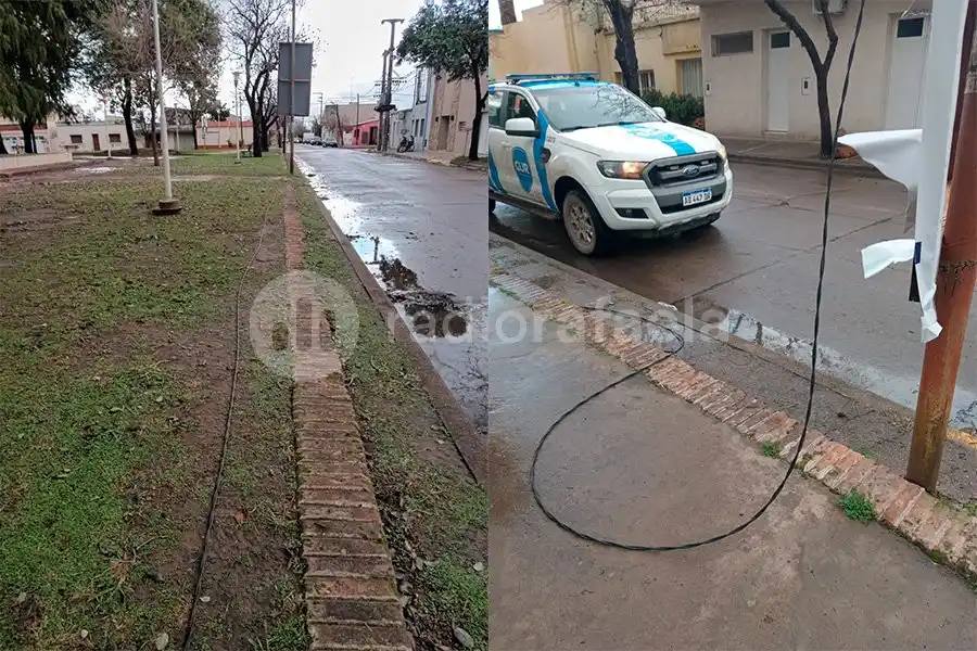 Quiso aprovechar el poco tránsito por el mal tiempo y se puso a robar cables en una plaza: fue descubierto por la GUR