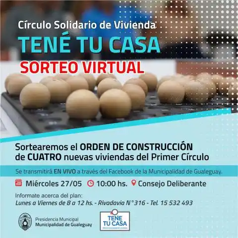 Hoy se realiza el sorteo virtual “Tené tu casa”