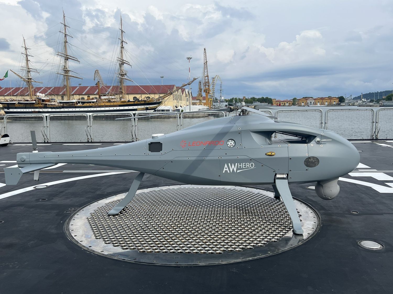 Leonardo presented a new variant of its AWHero, a Rotary Uncrewed Aerial System for naval operations