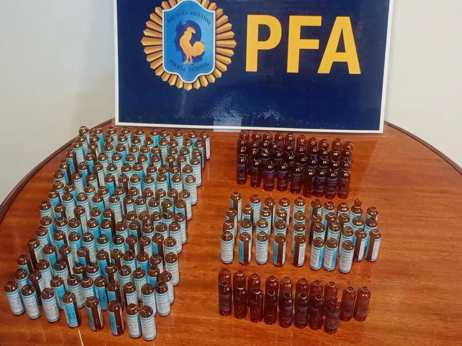 Secuestraron 243 ampollas de fentanilo ya utilizadas y 50 ampollas de morfina sin usar. Foto: Gentileza PFA