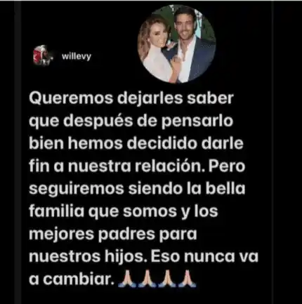 Esta publicación desapareció poco después de la cuenta de William Levy. Foto Instagram