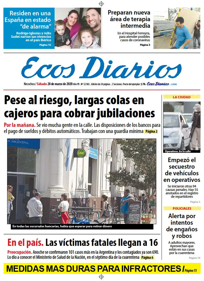 Tapa del 28 de marzo de 2020