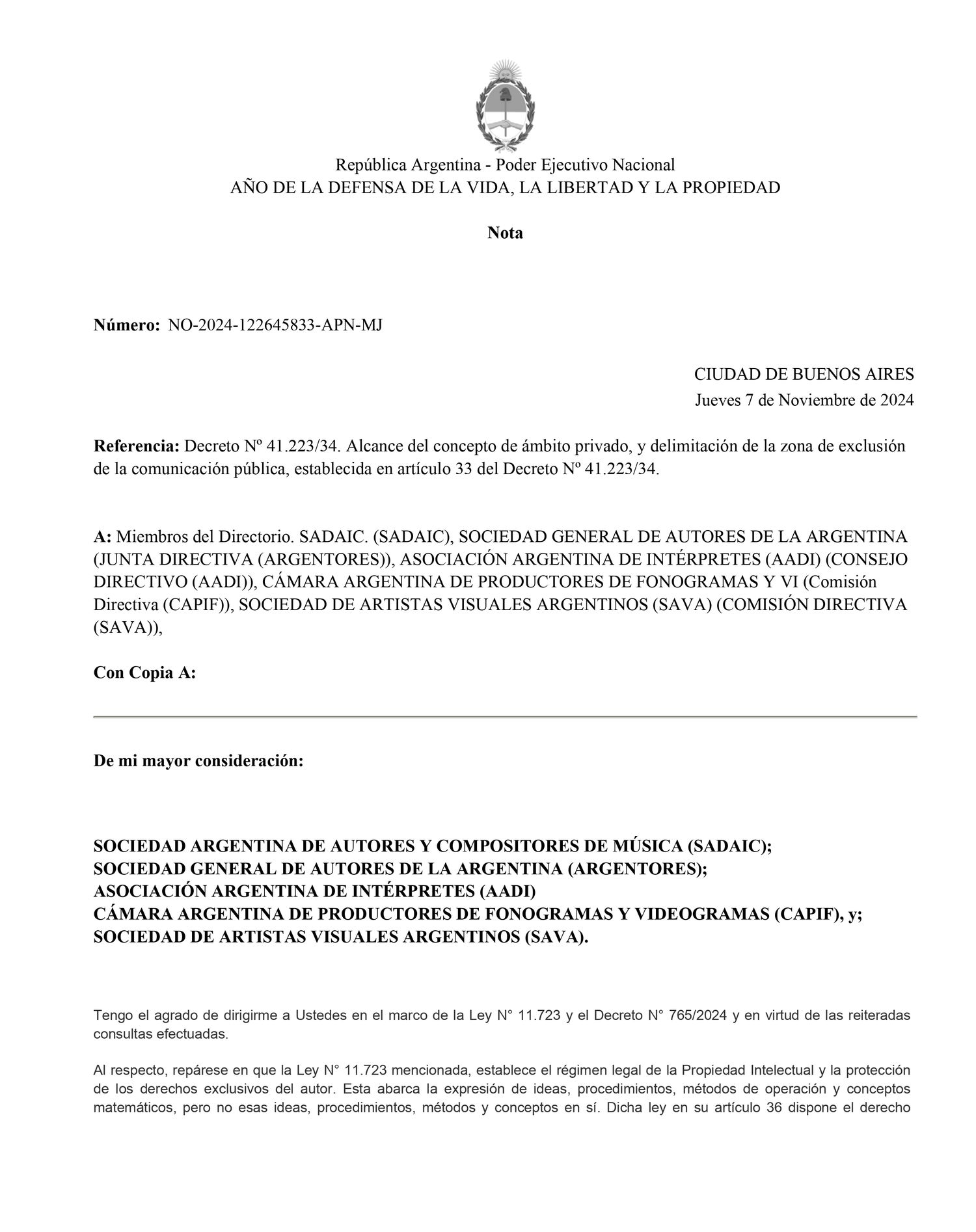 Continúa la controversia por el Decreto 765/2024 sobre derechos de autor en eventos privados