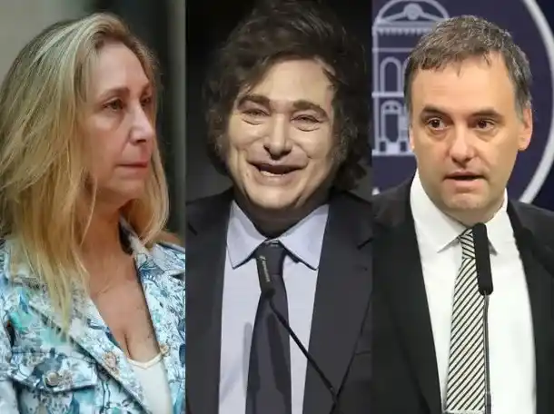 Karina Milei, Javier Milei y Manuel Adorni