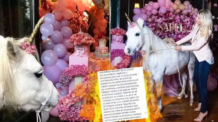 Wanda y Mauro contrataron "un caballo unicornio" para el cumple de su hija