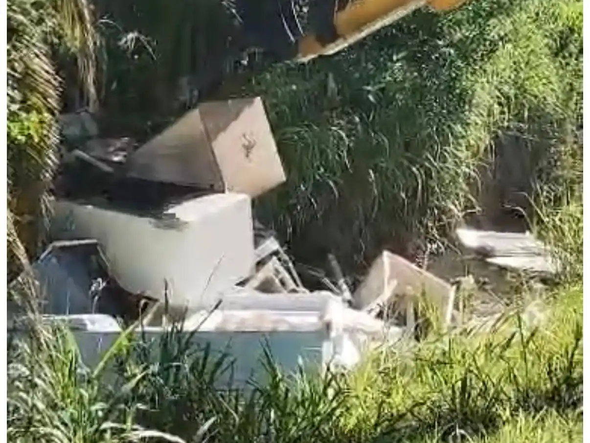 Más de 20 carcasas de heladeras fueron arrojadas en un canal de desagüe.