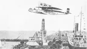 El "Plus Ultra" iniciando el amerizaje en el puerto de Buenos Aires.