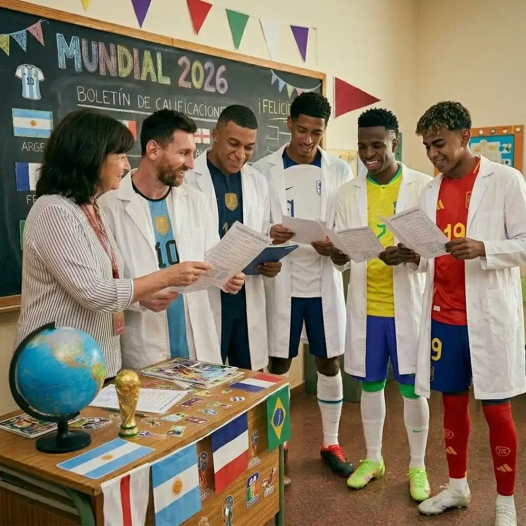 Los alumnos Messi, Mbappé, Rashford, Vinicius Junior y Yamal reciben las notas de sus equipos.