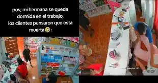 Una joven encargada de una tienda se quedó dormida profundamente detrás de la caja registradora.