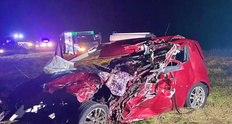 Así quedó el vehículo en el que viajaban las víctimas (gentileza portal El Navarrero y Bomberos Voluntarios de Navarro)