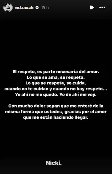 Nicki Nicole enfrentó la situación rápidamente. Foto Instagram