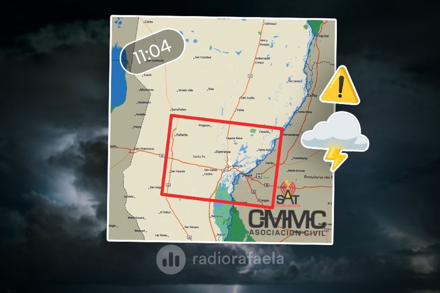 ¡Atención Rafaela y zona! Tormenta a la vista con actividad eléctrica y posibles chaparrones