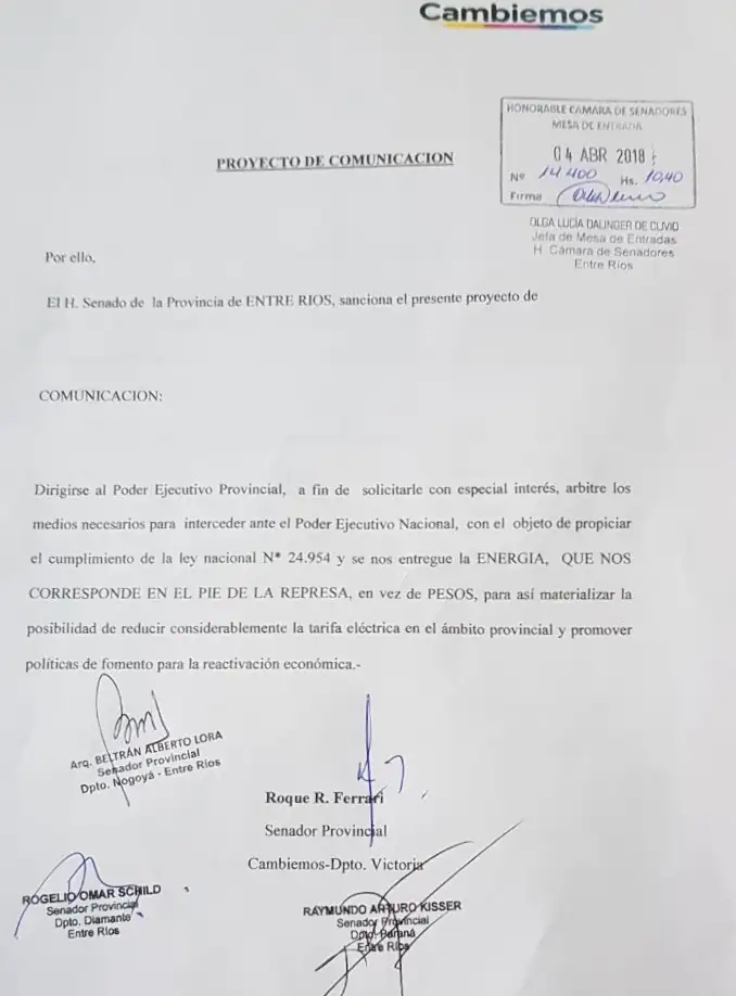 Solicitan a la provincia interceder ante la nación para que “entregue la energía que nos corresponde, en el pie de la represa”