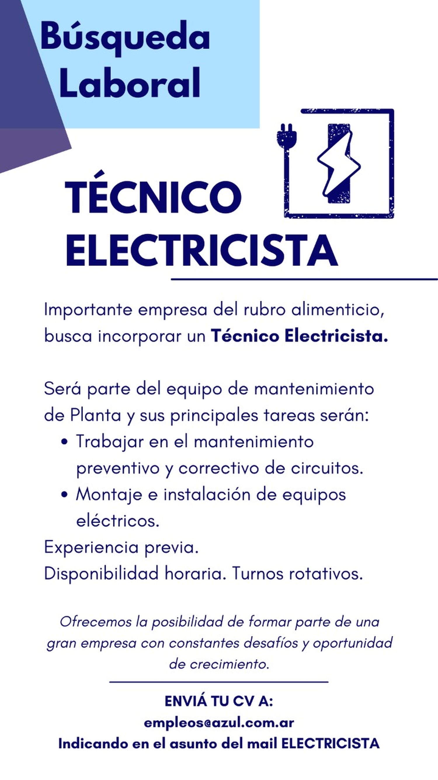 Búsqueda laboral: técnico electricista