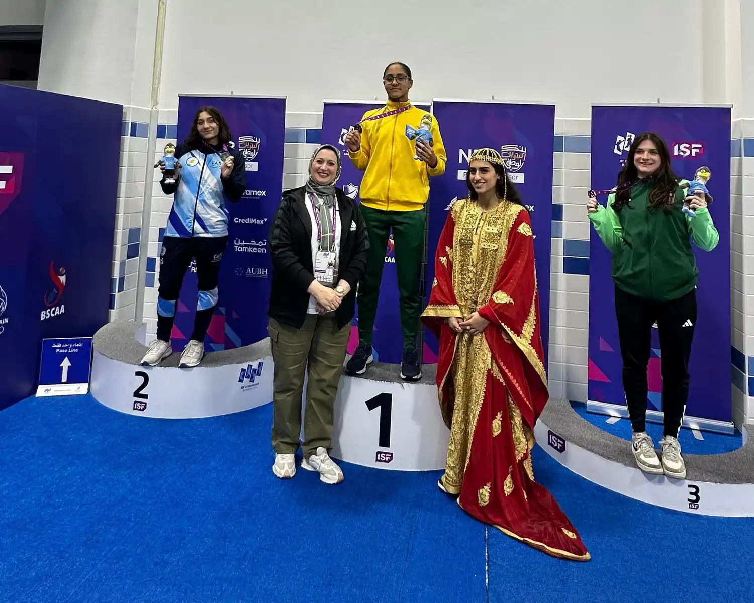 Podio. Angiolini (segunda), Rocha (primera) y Abonyi-Toth (tercera)