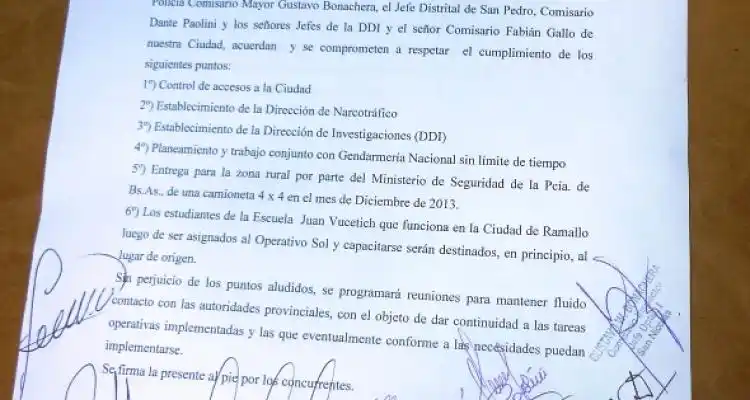 Los 6 puntos del acta compromiso que firmó el funcionario del Ministerio de Seguridad