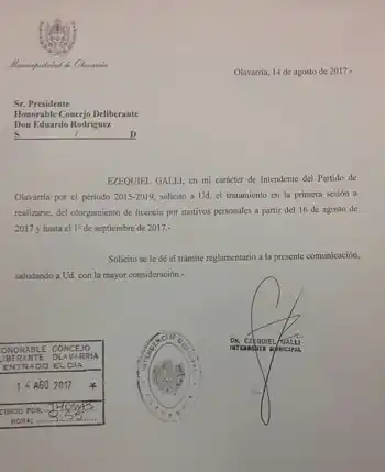 Olavarría: El Intendente Galli pidió licencia de 15 días "por motivos personales"
