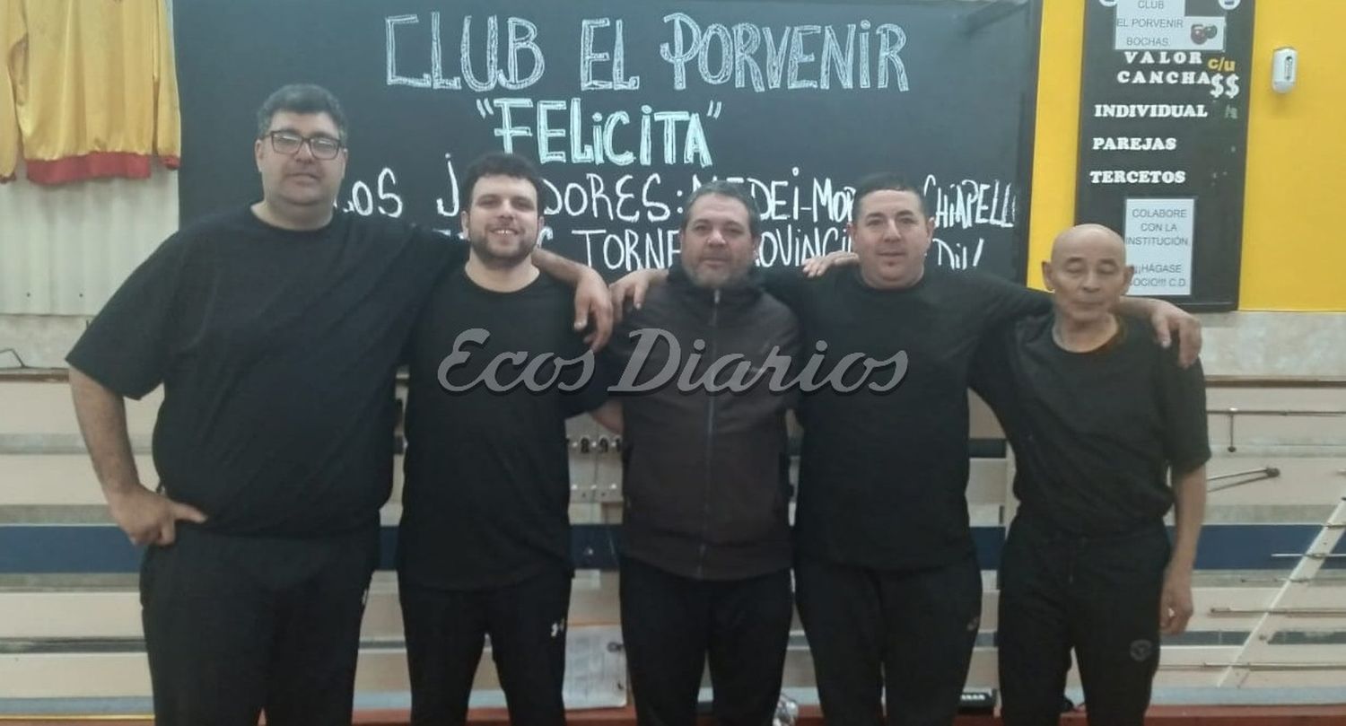 Los bochófilos de izq a der. Carlos Ponce, Lautaro Quiroz, Darío González (técnico), Andrés Alonso y Hugo Cuello
