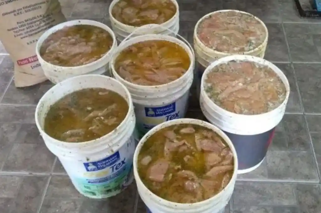 Clausuran una fábrica clandestina: 150 kilos de milanesas de pollo en tachos de pintura