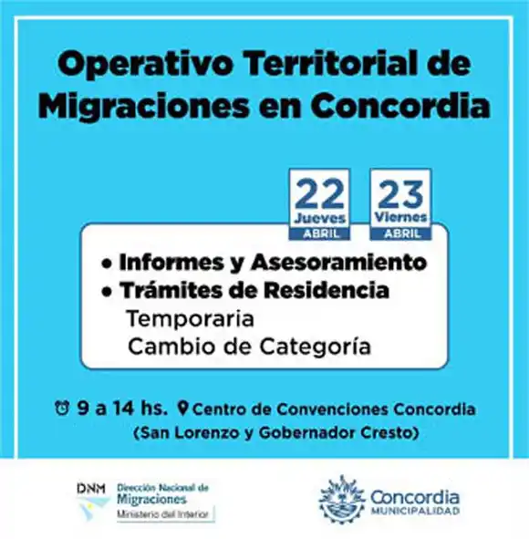 La dirección nacional de  migraciones realizará un  operativo de actualización de datos en Concordia