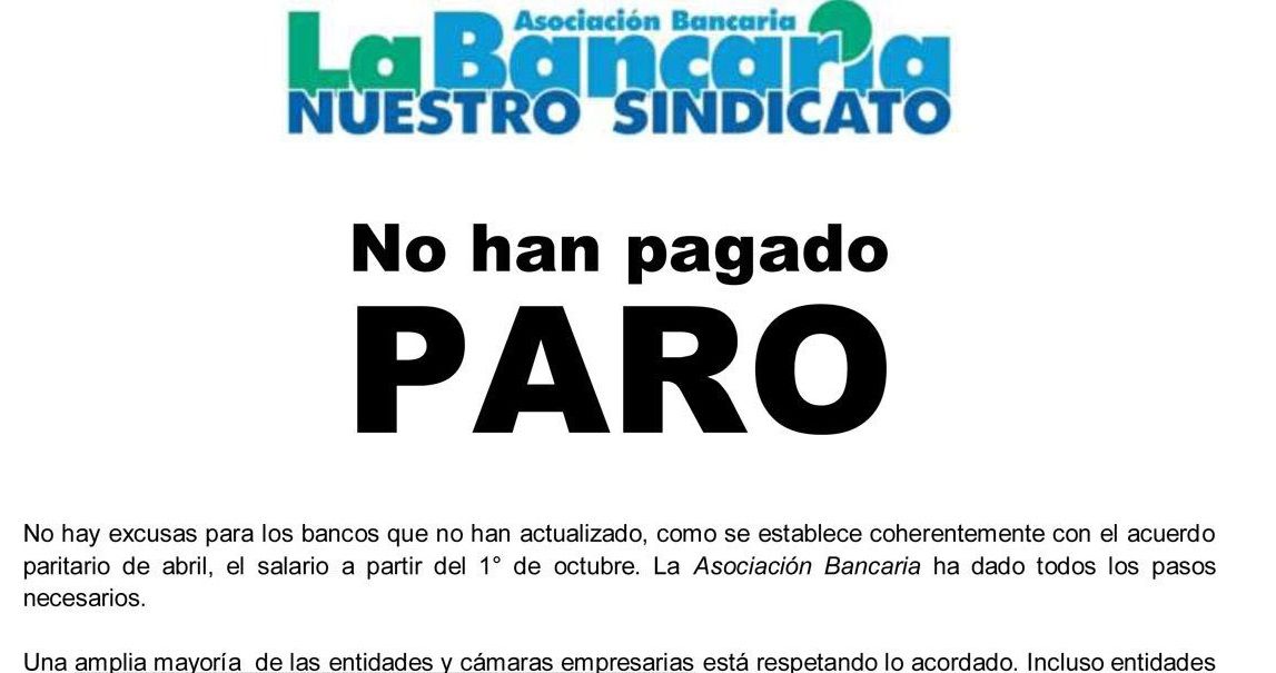 Sin bancos en todo el país tras la no aplicación de la cláusula gatillo para los trabajadores