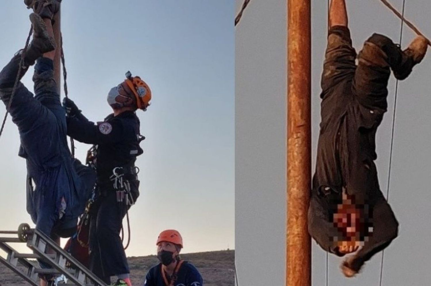 Fue a robar cables a la ruta, quedó colgado y tuvo que ser rescatado