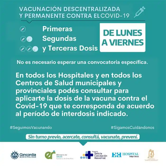 Vacunación permanente  contra el COVID en todos los  centros de salud y hospitales  de la ciudad