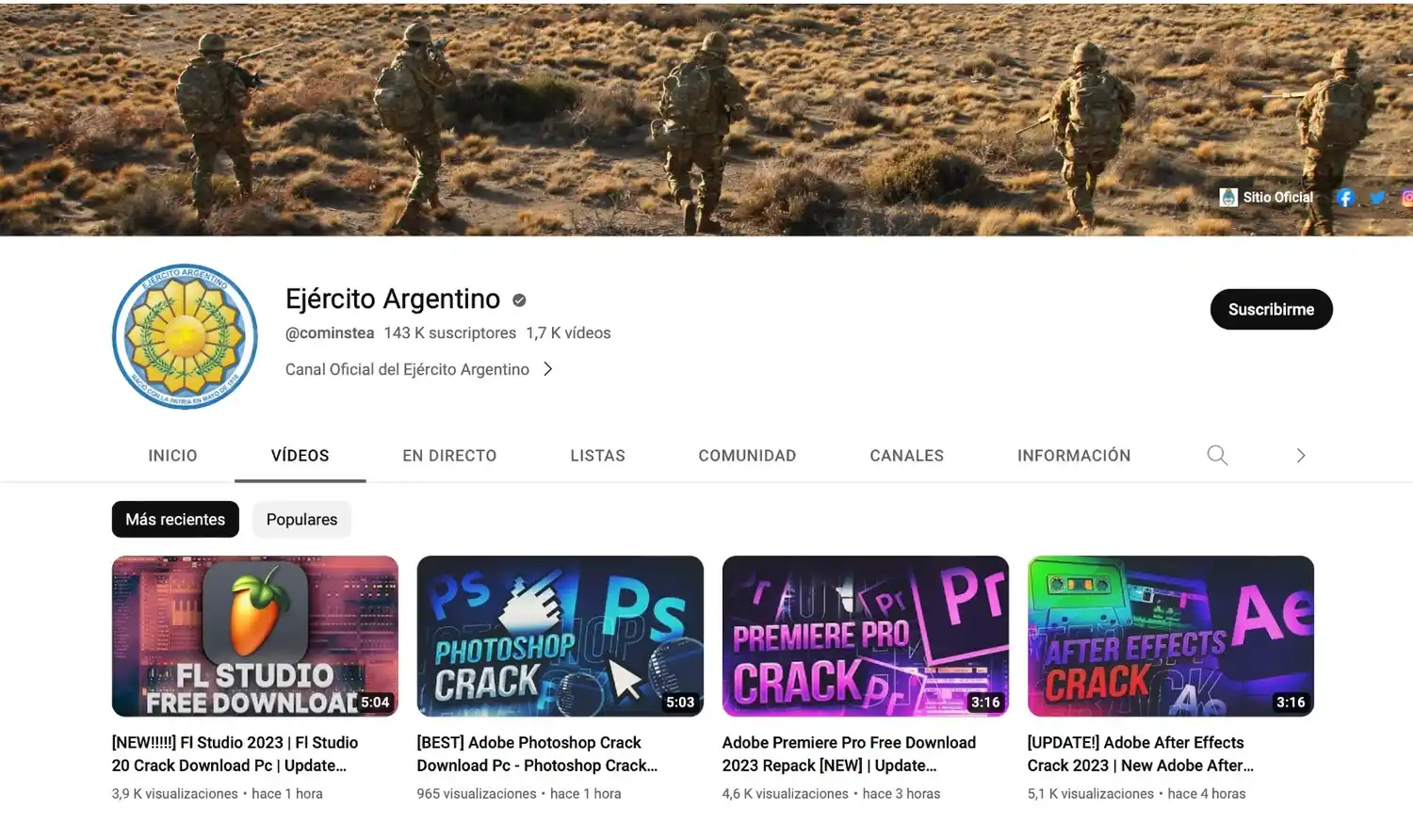 ¿Le hackearon la cuenta de Youtube al Ejército Argentino? : Subieron tutoriales de computación