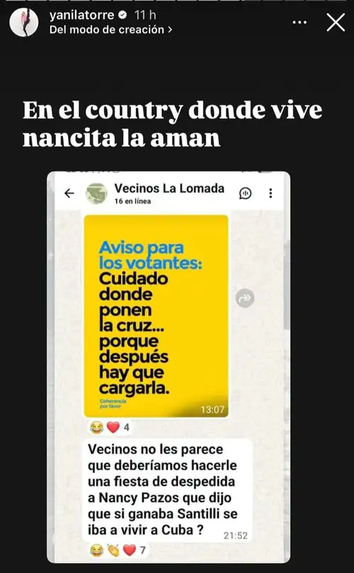 Yanina Latorre publicó chats de los vecinos de Nancy Pazos