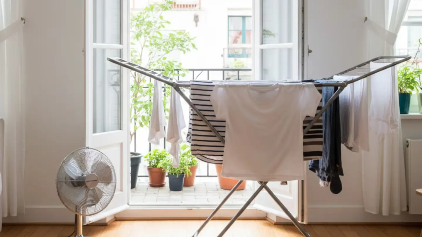Un truco muy útil para secar la ropa en el interior de la casa en menor tiempo y sin que se impregne el olor a humedad. (Imagen: IA - Gemini).