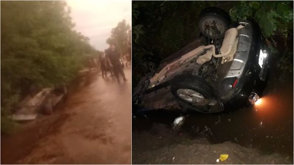 Cayó un auto a un zanjón en Lavalle y Benefactoras Sampedrinas