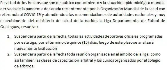 El fútbol local suspendido
por tiempo indeterminado