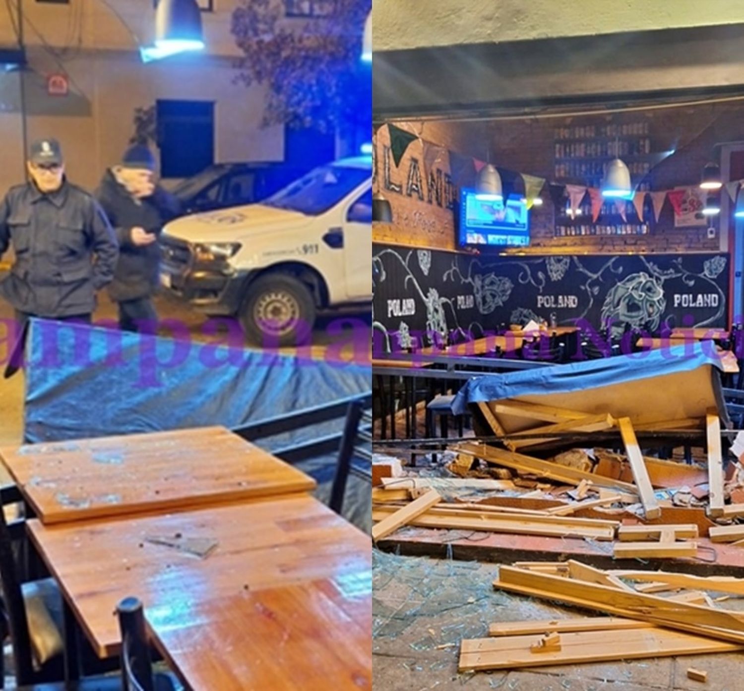 Los destrozos en el local.