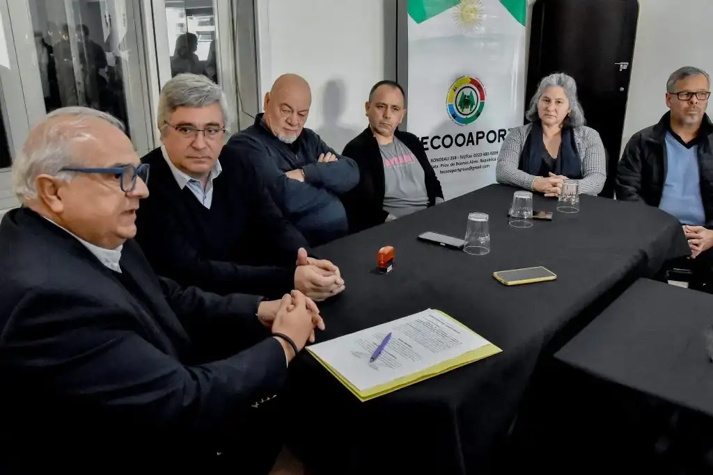 La conferencia de prensa encabezada por Javier Rodriguez y Carla Seain en Mar del Plata.