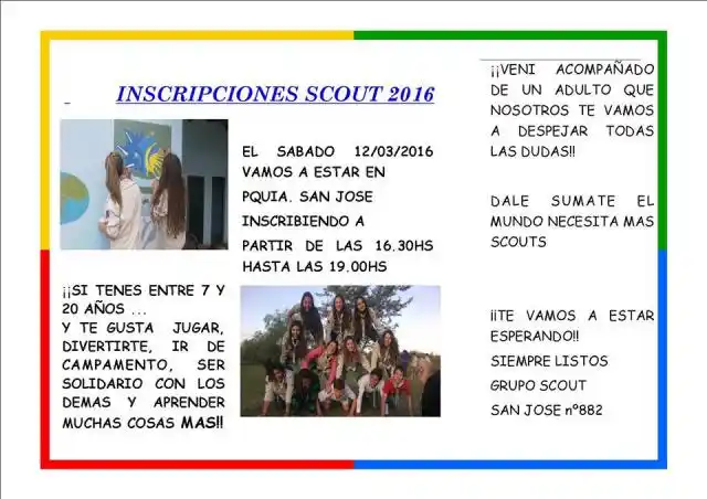 Inscripción para scoutismo 2016