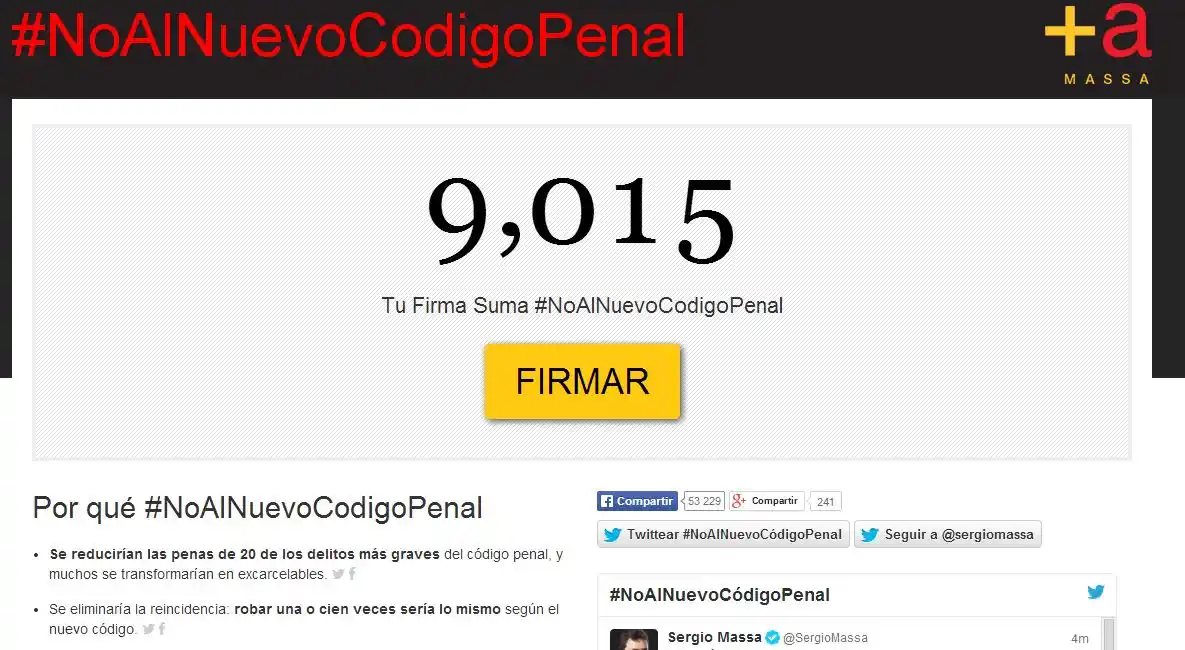 Reforma Código Penal: Massa ya juntó más de 9.000 firmas en contra